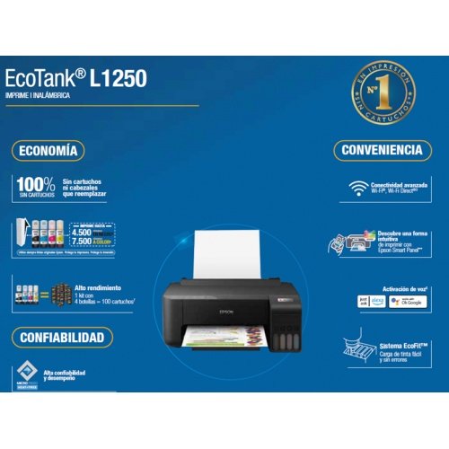 Epson EcoTank L1250 – Impresora de inyección a color, A4, Wi-Fi